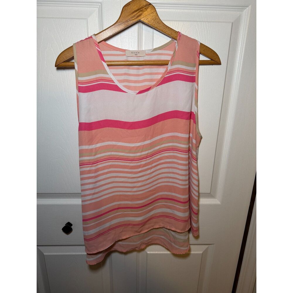 Elodie Women's Sleeveless Striped Tank Top XL Pink White Scoop Neck